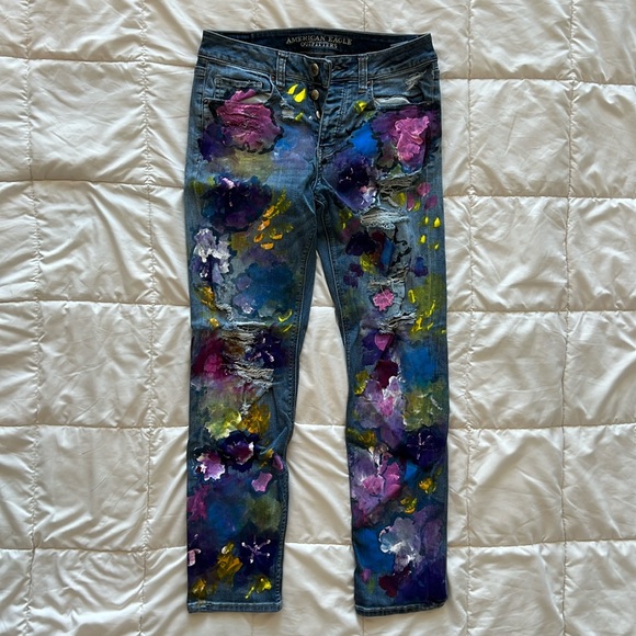 Hand painted American Eagle super stretch size reg button fly - Main Image